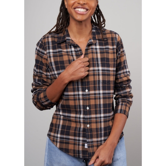 Frank & Eileen Barry Black Brown Camel Plaid Long Sleeve Button Down Shirt - Picture 1 of 8